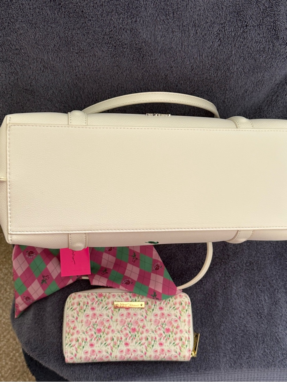Betsey Johnson Floral Print White Tote with Pink-Green Scarf - Picture 3 of 6